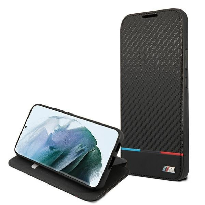 BMW BMBKS22MPUCARTCBK capa tipo livro para Samsung Galaxy S22+, M Collection Triangles, preta
