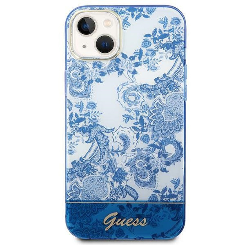 Guess GUHCP14MHGPLHB capa rígida para Apple iPhone 14 Plus / 15 Plus, Porcelain Collection, azul