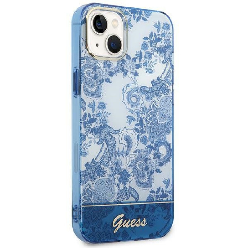 Guess GUHCP14MHGPLHB capa rígida para Apple iPhone 14 Plus / 15 Plus, Porcelain Collection, azul