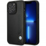 BMW BMHCP14L22RBDK Leather Blue Dots capa rígida para iPhone 14 Pro 6,1", preta
