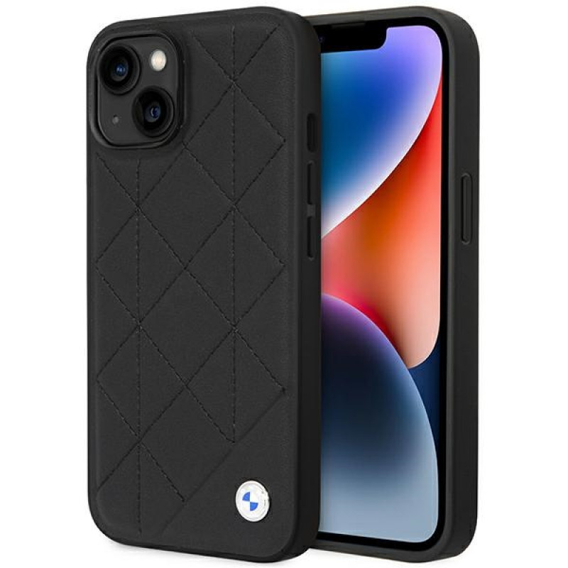 BMW BMHCP14S22RQDK Leather Quilted capa rígida para iPhone 14 6,1", preta