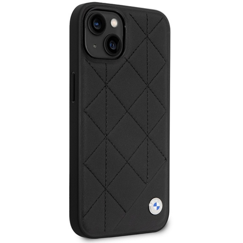 BMW BMHCP14S22RQDK Leather Quilted capa rígida para iPhone 14 6,1", preta