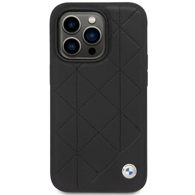 BMW BMHCP14L22RQDK Leather Quilted capa rígida para iPhone 14 Pro 6,1", preta
