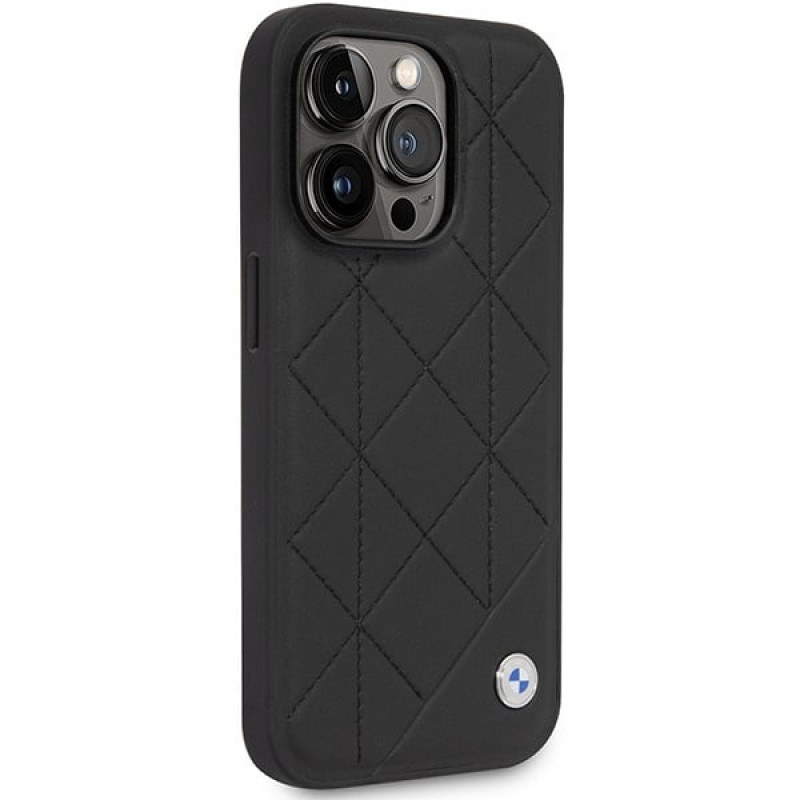 BMW BMHCP14L22RQDK Leather Quilted capa rígida para iPhone 14 Pro 6,1", preta
