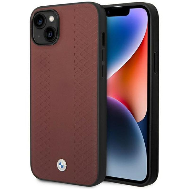 BMW BMHCP14S22RFGR Leather Diamond Pattern capa rígida para iPhone 14 6,1", bordeaux