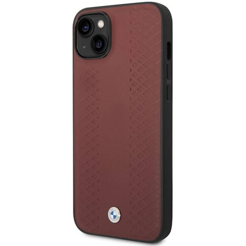 BMW BMHCP14S22RFGR Leather Diamond Pattern capa rígida para iPhone 14 6,1", bordeaux