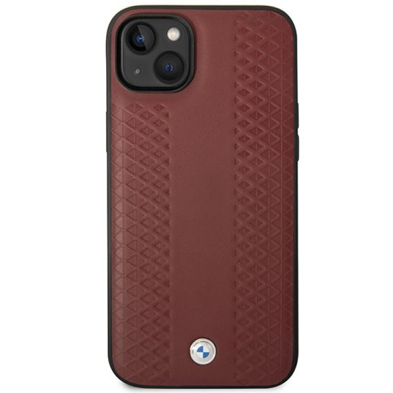 BMW BMHCP14S22RFGR Leather Diamond Pattern capa rígida para iPhone 14 6,1", bordeaux