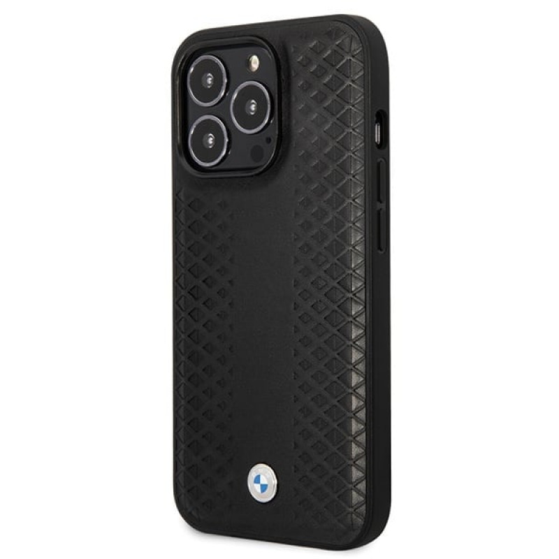 BMW BMHCP14L22RFGK Leather Diamond Pattern capa rígida para iPhone 14 Pro 6,1", preta
