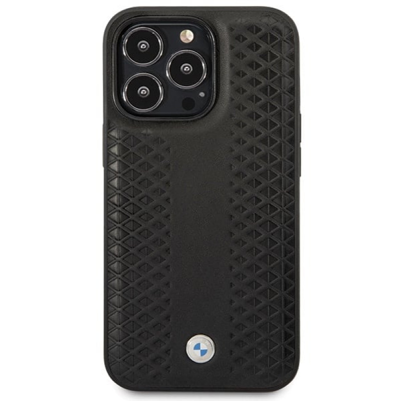 BMW BMHCP14L22RFGK Leather Diamond Pattern capa rígida para iPhone 14 Pro 6,1", preta