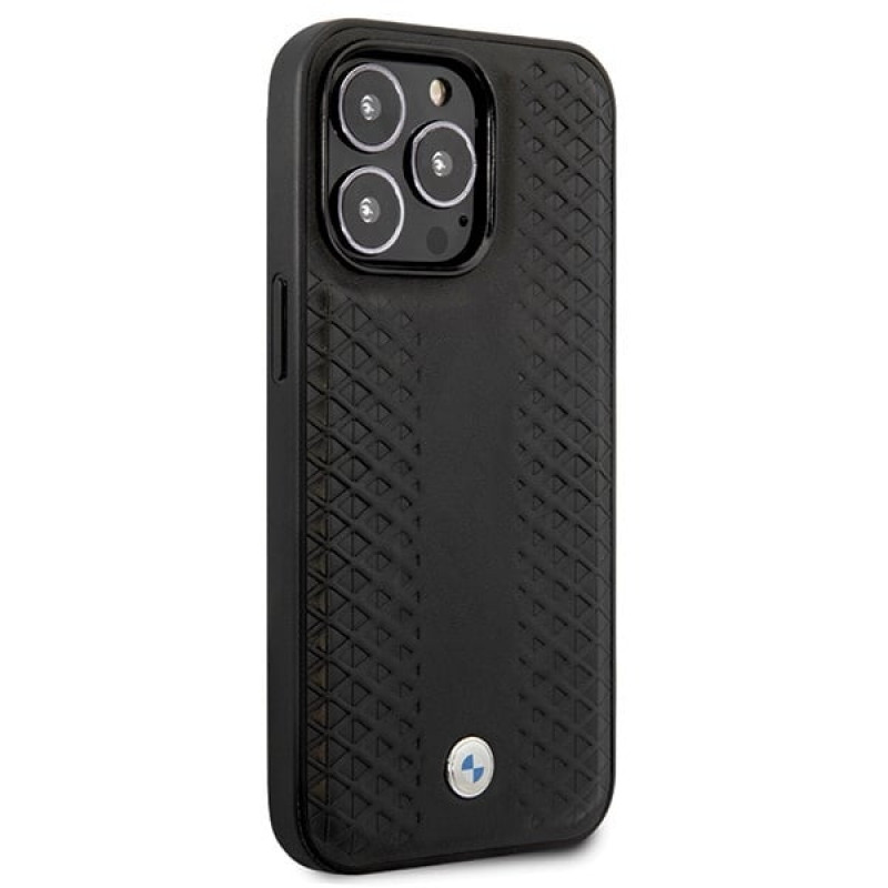 BMW BMHCP14L22RFGK Leather Diamond Pattern capa rígida para iPhone 14 Pro 6,1", preta
