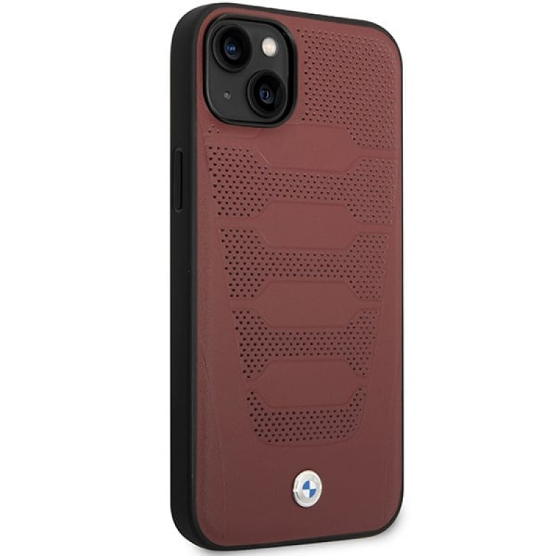 BMW BMHCP14S22RPSR capa para iPhone 14, bordô, Leather Seats Pattern