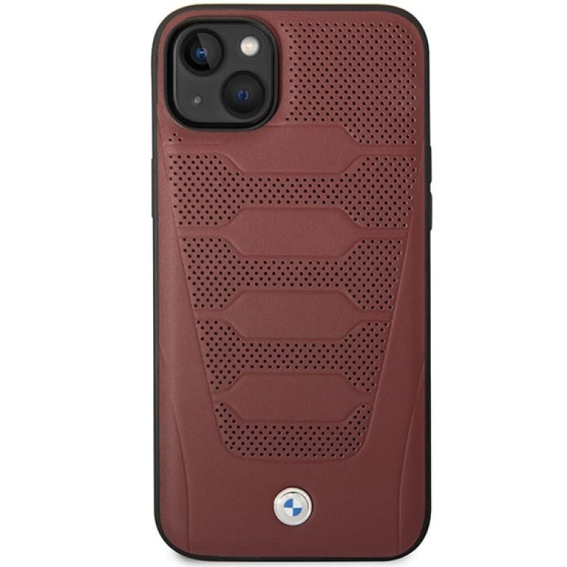 BMW BMHCP14S22RPSR capa para iPhone 14, bordô, Leather Seats Pattern