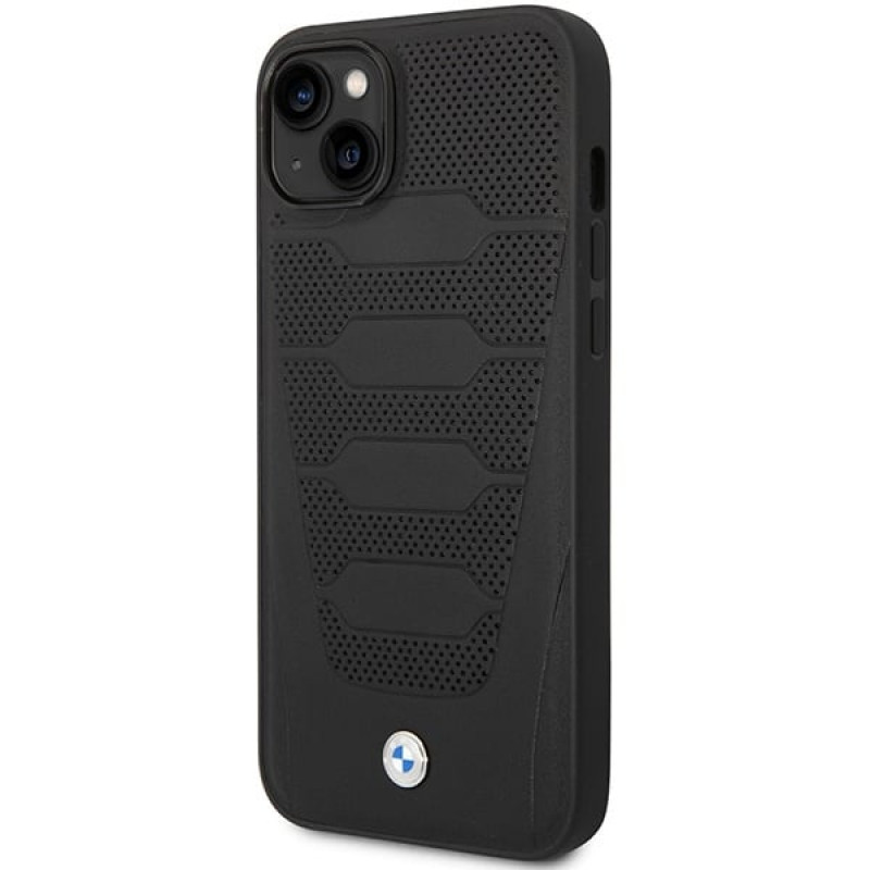 BMW BMHCP14S22RPSK capa para iPhone 14, preta, Leather Seats Pattern