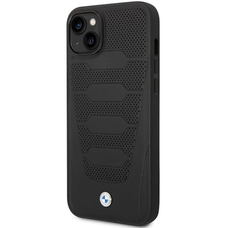 BMW BMHCP14S22RPSK capa para iPhone 14, preta, Leather Seats Pattern