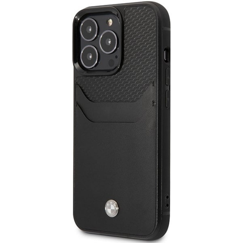 BMW BMHCP14L22RSEPK capa para iPhone 14 Pro, preta, Leather Card Slot
