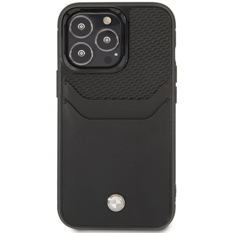 BMW BMHCP14L22RSEPK capa para iPhone 14 Pro, preta, Leather Card Slot
