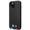 BMW BMHCP14M22PTDK capa para iPhone 14 Plus, preta, Leather Stamp Tricolor
