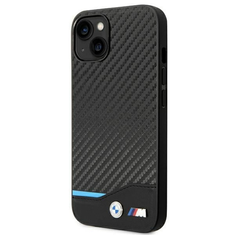 BMW BMHCP14M22NBCK capa para iPhone 14 Plus, preta, Leather Carbon