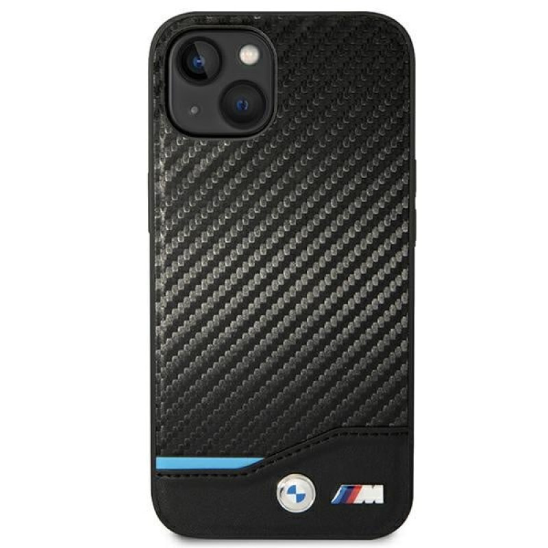 BMW BMHCP14M22NBCK capa para iPhone 14 Plus, preta, Leather Carbon