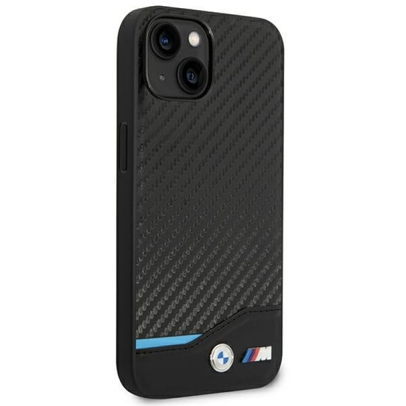BMW BMHCP14M22NBCK capa para iPhone 14 Plus, preta, Leather Carbon