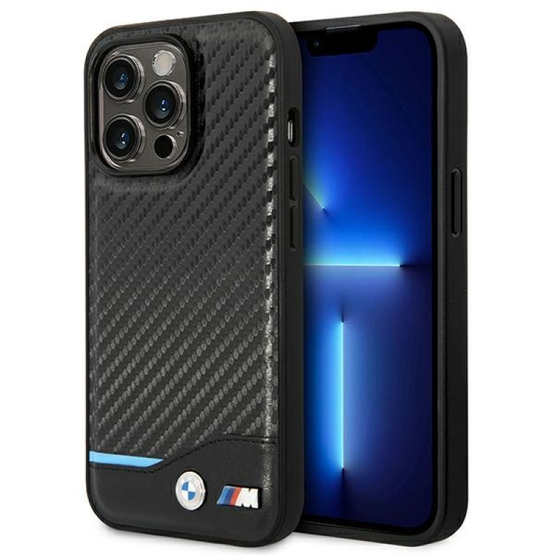 BMW BMHCP14L22NBCK capa para iPhone 14 Pro, preta, Leather Carbon