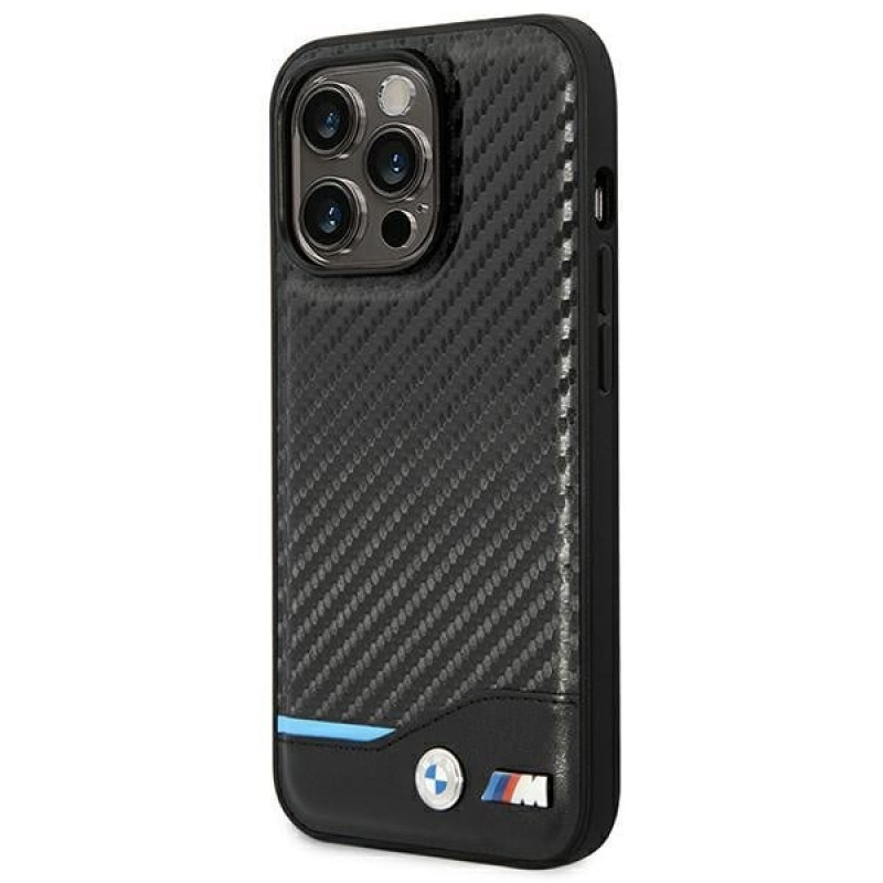 BMW BMHCP14L22NBCK capa para iPhone 14 Pro, preta, Leather Carbon