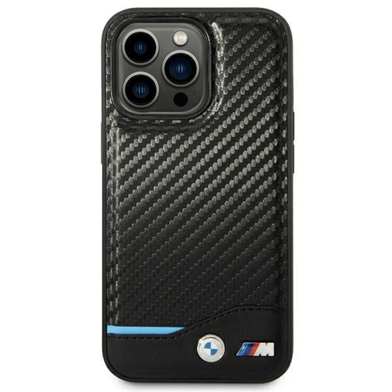 BMW BMHCP14L22NBCK capa para iPhone 14 Pro, preta, Leather Carbon