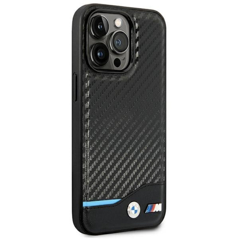 BMW BMHCP14L22NBCK capa para iPhone 14 Pro, preta, Leather Carbon