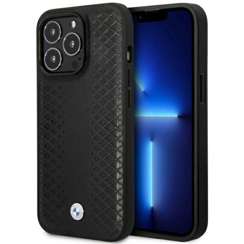 BMW BMHMP14X22RFGK Leather Diamond Pattern MagSafe capa para Apple iPhone 14 Pro Max 6,7″, preta
