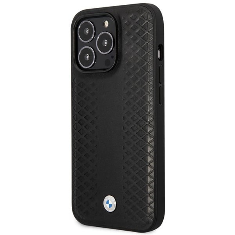 BMW BMHMP14X22RFGK Leather Diamond Pattern MagSafe capa para Apple iPhone 14 Pro Max 6,7″, preta