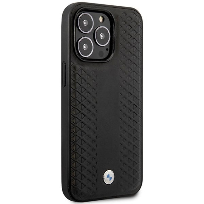 BMW BMHMP14X22RFGK Leather Diamond Pattern MagSafe capa para Apple iPhone 14 Pro Max 6,7″, preta