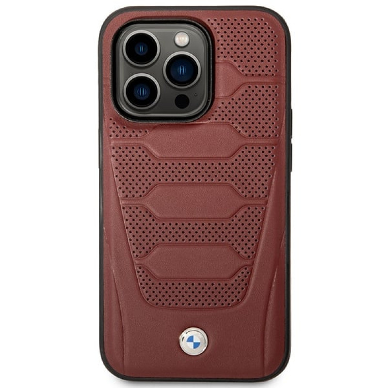 BMW BMHMP14L22RPSR Leather Seats Pattern MagSafe capa para Apple iPhone 14 Pro 6,1″, bordô