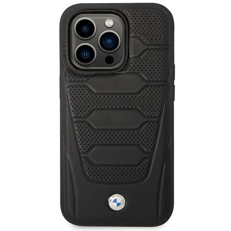 BMW BMHMP14L22RPSK Leather Seats Pattern MagSafe capa para Apple iPhone 14 Pro 6,1″, preta