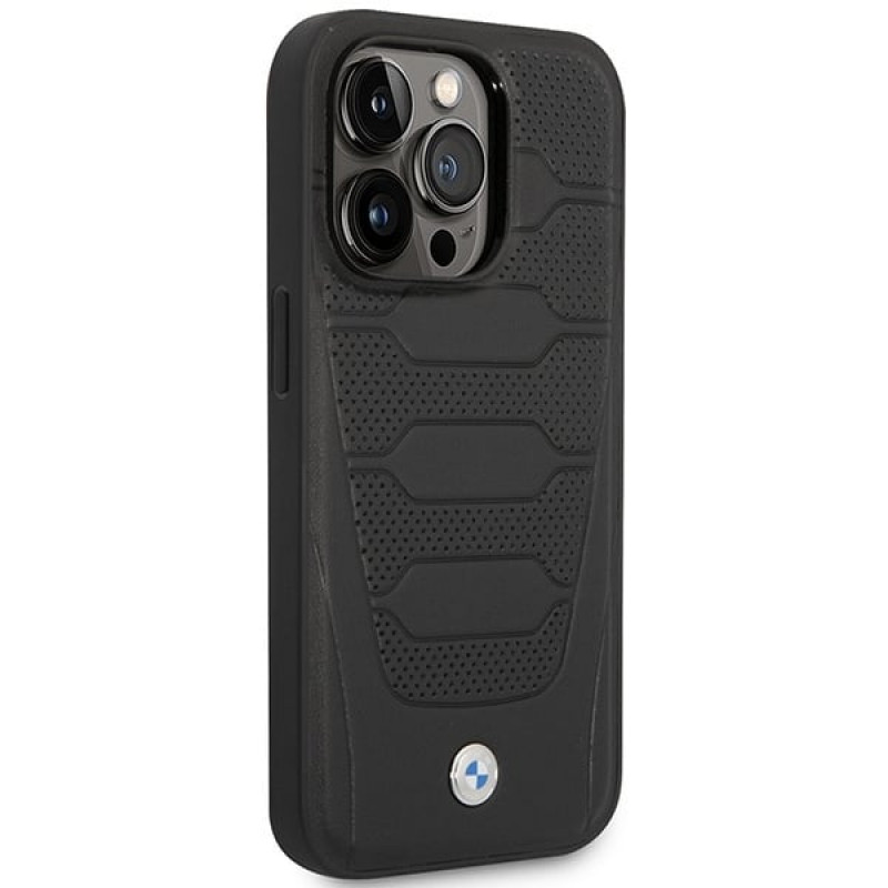 BMW BMHMP14L22RPSK Leather Seats Pattern MagSafe capa para Apple iPhone 14 Pro 6,1″, preta
