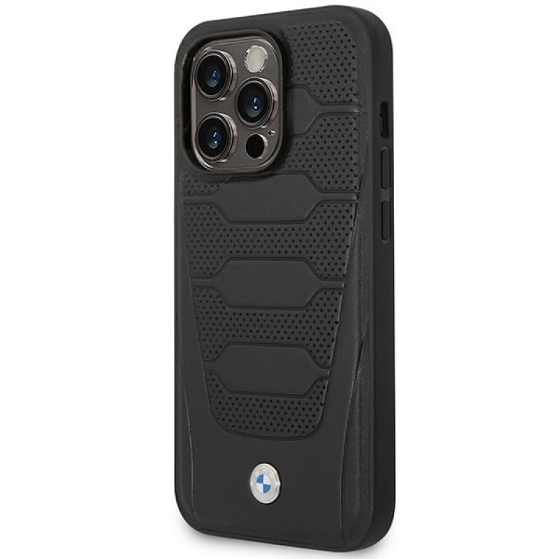 BMW BMHMP14X22RPSK Leather Seats Pattern MagSafe capa para Apple iPhone 14 Pro Max 6,7″, preta
