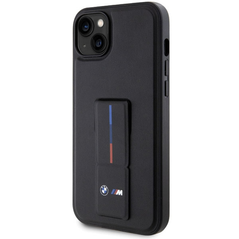 BMW BMHCP14M22GSLK Grip Stand Hot Stamp capa rígida para Apple iPhone 14 Plus / 15 Plus, preta