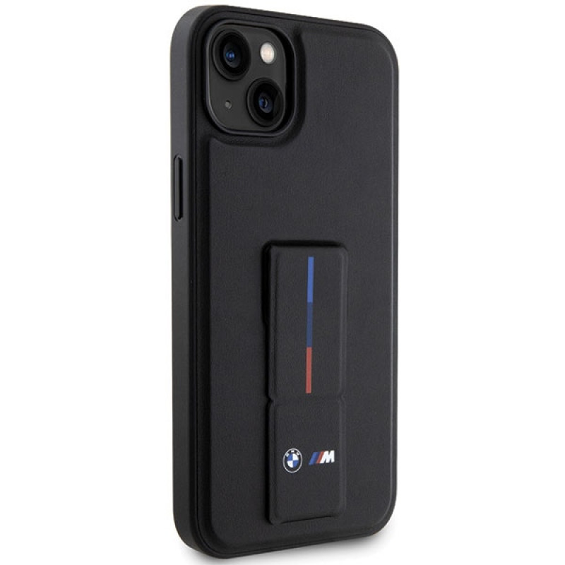 BMW BMHCP14M22GSLK Grip Stand Hot Stamp capa rígida para Apple iPhone 14 Plus / 15 Plus, preta