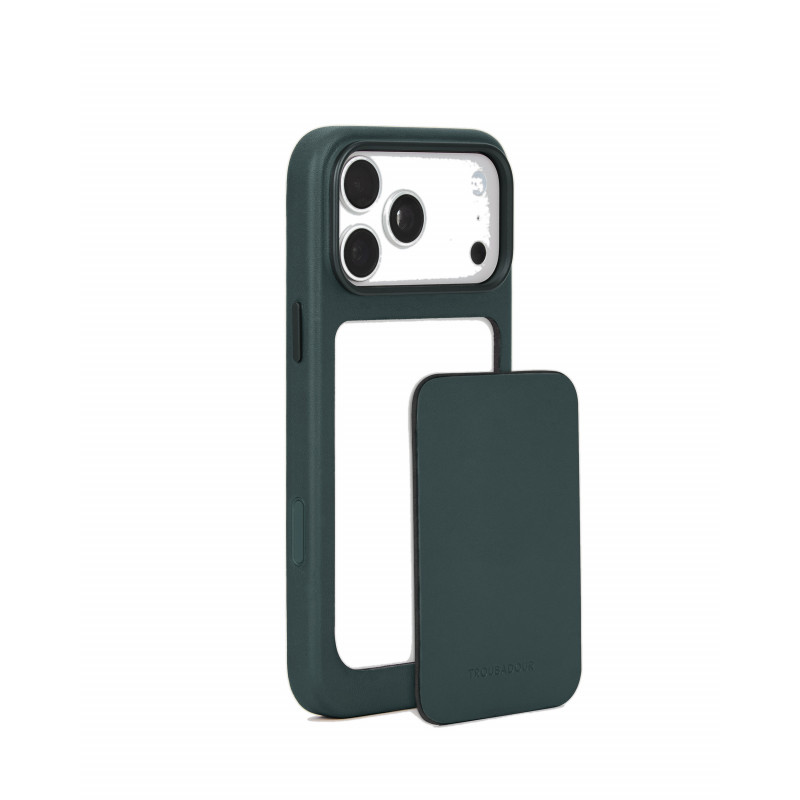 Mujjo Troubadour Modular Leather Case capa de pele para Apple iPhone 18 Pro Max / 17 Pro Max, MagSafe, verde obsidiana