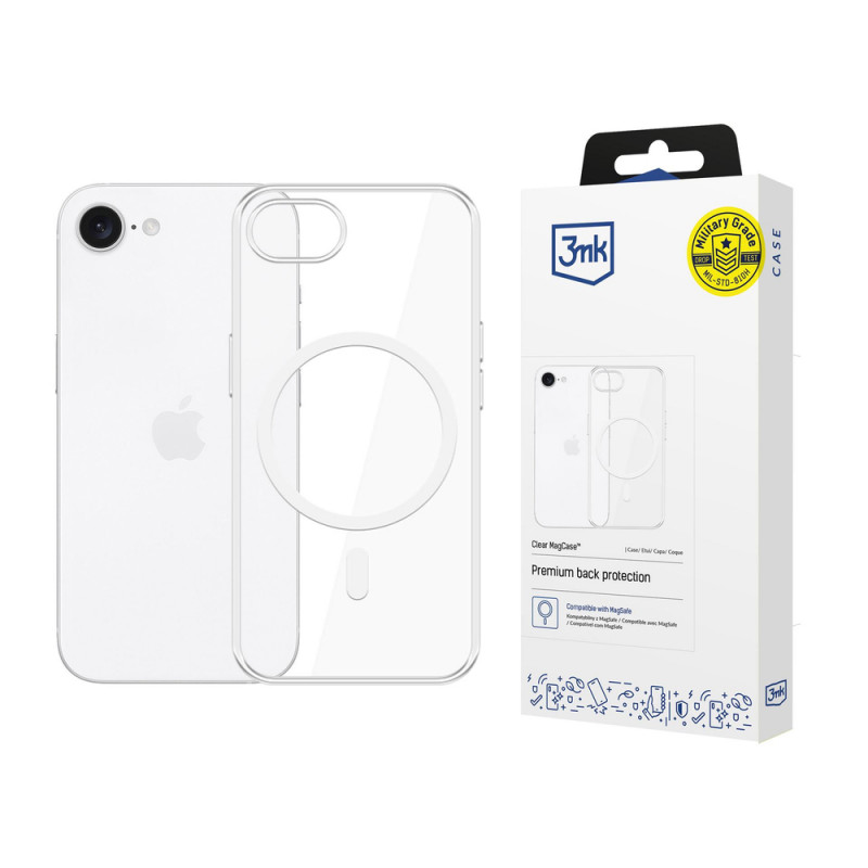 3MK Clear MagCase Apple iPhone 17e / 16e capa com MagSafe, transparente