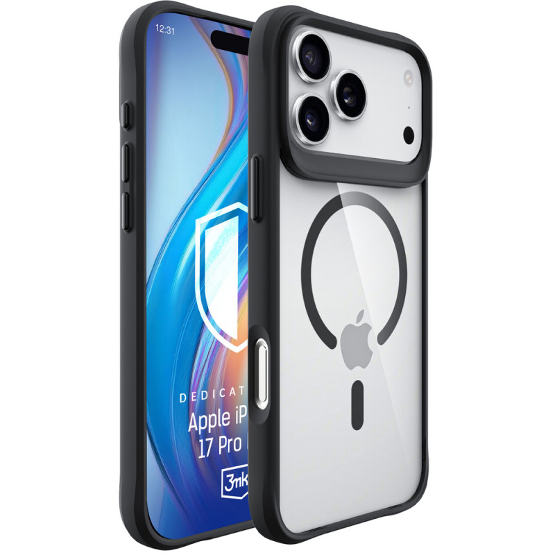 3mk Satin Armor MagCase capa para Apple iPhone 17 Pro Max, transparente preta
