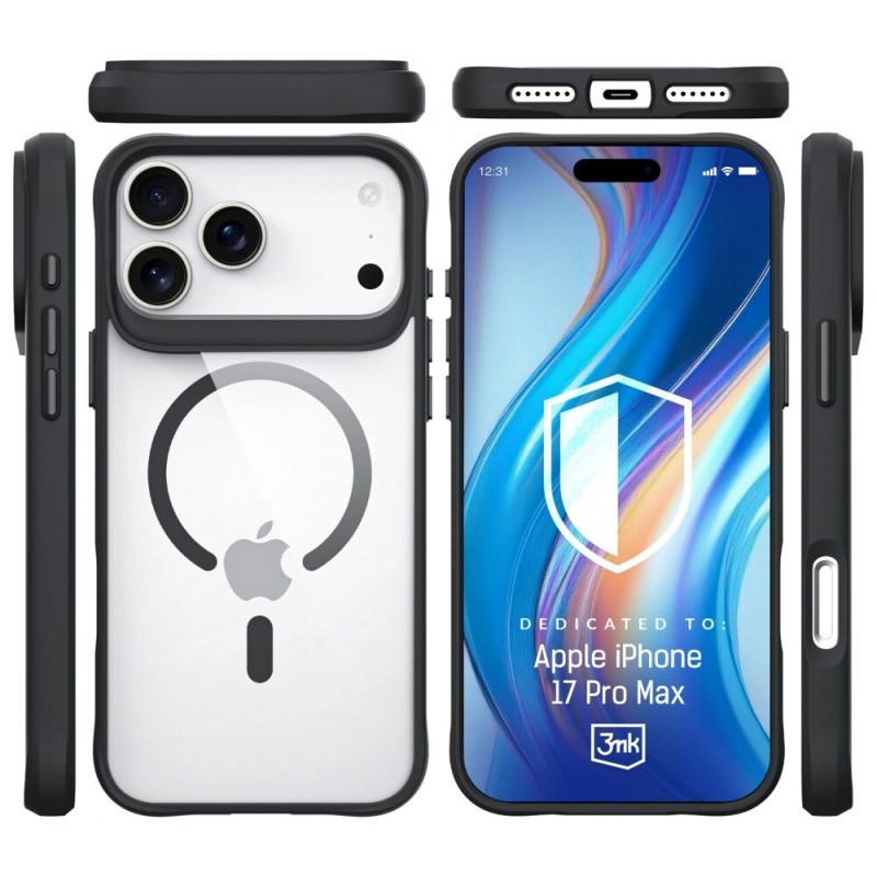 3mk Satin Armor MagCase capa para Apple iPhone 17 Pro Max, transparente preta