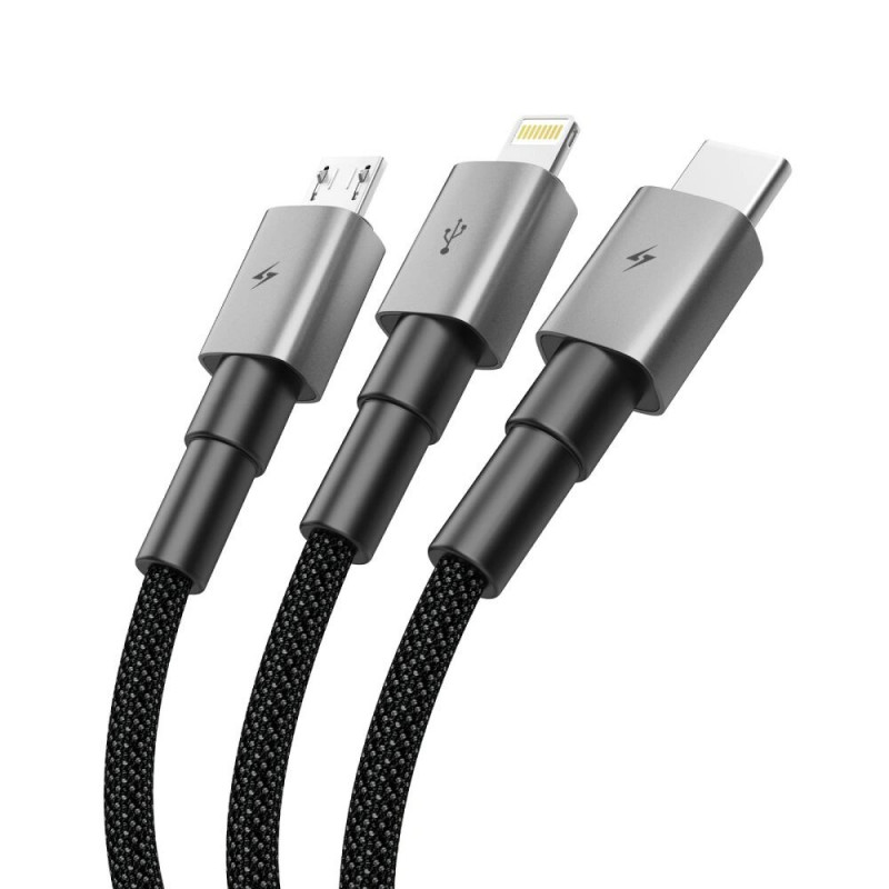 Tech-Protect UltraBoost DNA cabo 3 em 1 de USB-A para Lightning / USB-C / Micro-USB, 3 A, 120 cm, cinzento ferro
