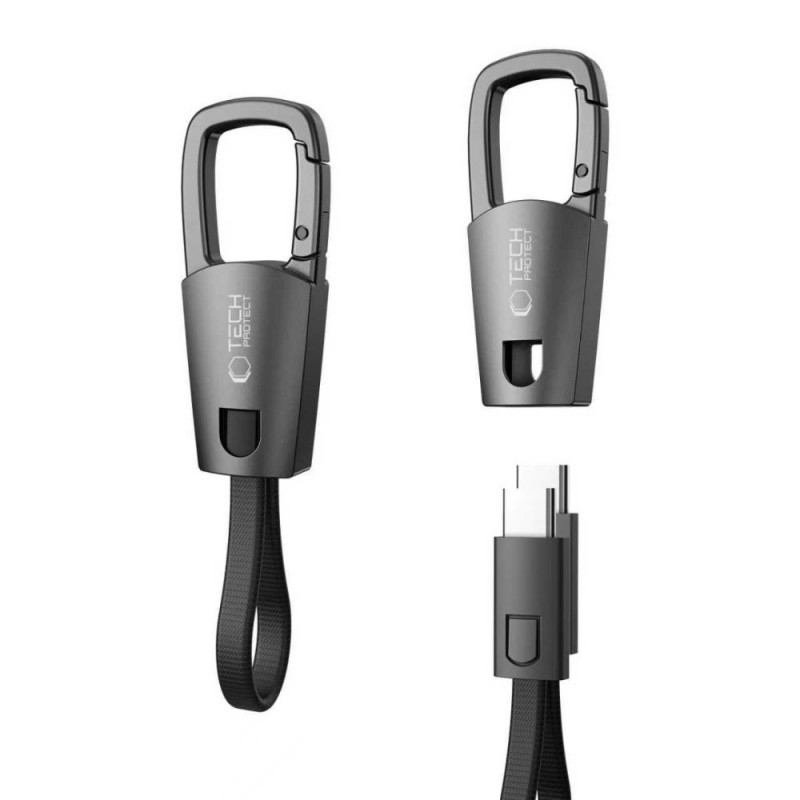 Tech-Protect Ultraboost DNA cabo porta-chaves USB-C para USB-C PD 60W / 3A, 17 cm, cinzento ferro