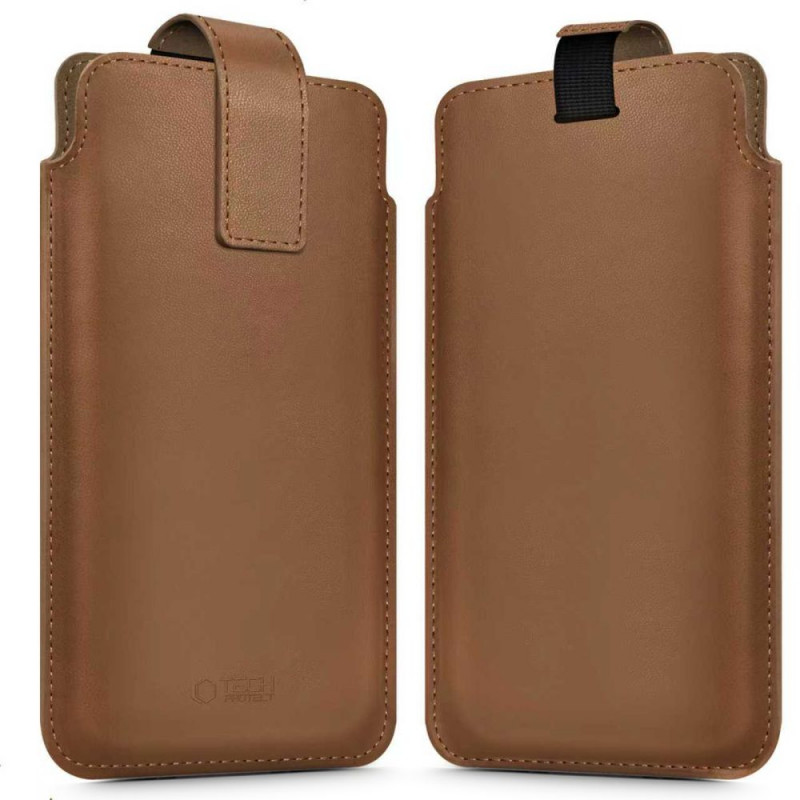 Tech-Protect SM65 bolsa universal para telemóvel, 6,0-6,9 polegadas, pele ecológica, castanha