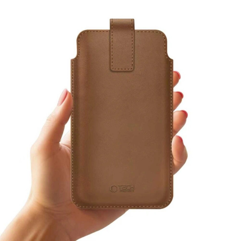 Tech-Protect SM65 bolsa universal para telemóvel, 6,0-6,9 polegadas, pele ecológica, castanha