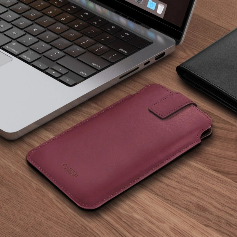 Tech-Protect SM65 bolsa universal para telemóvel, 6,0-6,9 polegadas, pele ecológica, bordô