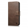 iCarer Oil Wax Wallet Case 2in1 capa de pele com tampa para iPhone 14 Plus, Anti-RFID, castanha (WMI14220723-BN)