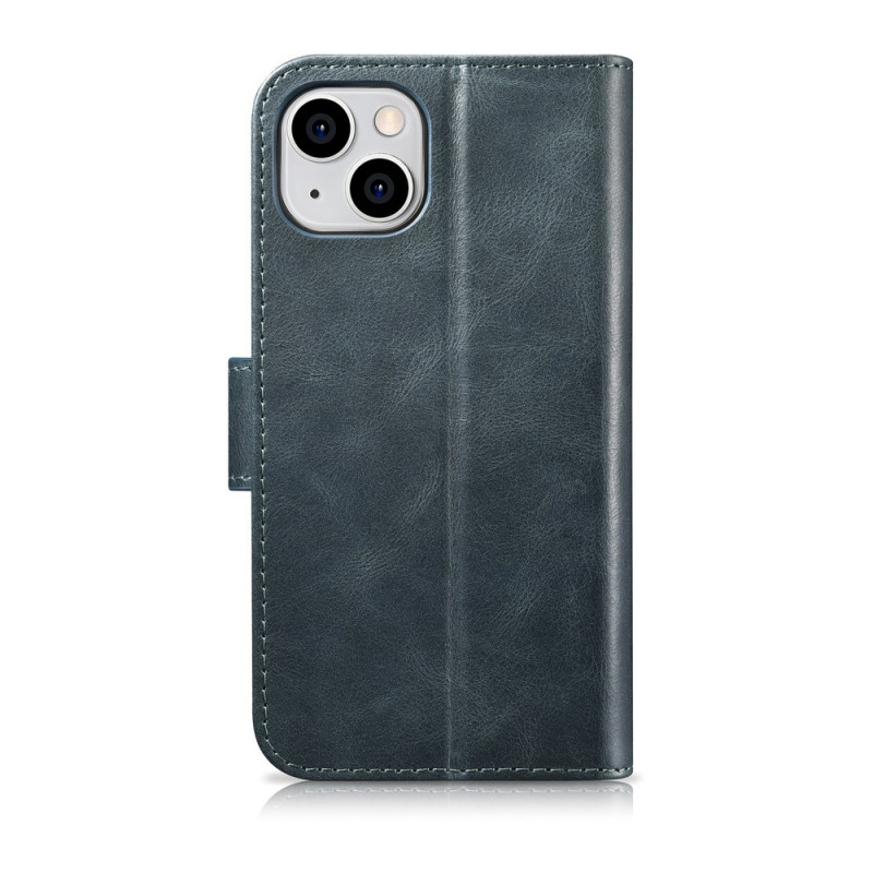 iCarer Oil Wax Wallet Case 2in1 capa de pele com tampa para iPhone 14 Plus, Anti-RFID, azul (WMI14220723-BU)
