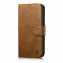 iCarer Oil Wax Wallet Case 2in1 capa de pele com tampa para iPhone 14 Plus, Anti-RFID, castanha (WMI14220723-TN)