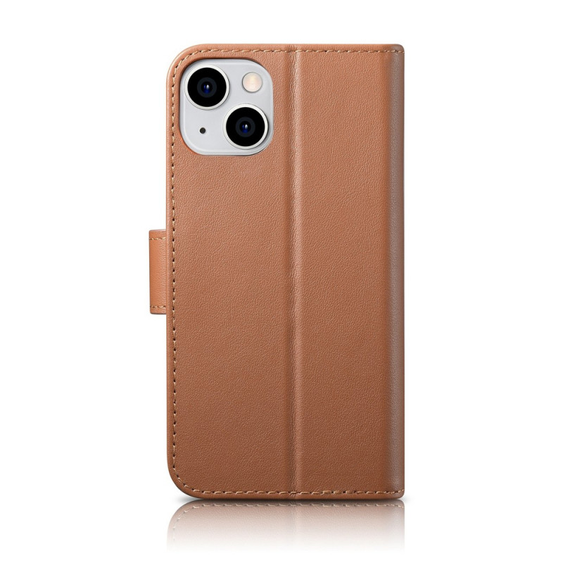 iCarer Wallet Case 2in1 capa de pele com tampa para iPhone 14 Plus, Anti-RFID, castanha (WMI14220727-BN)